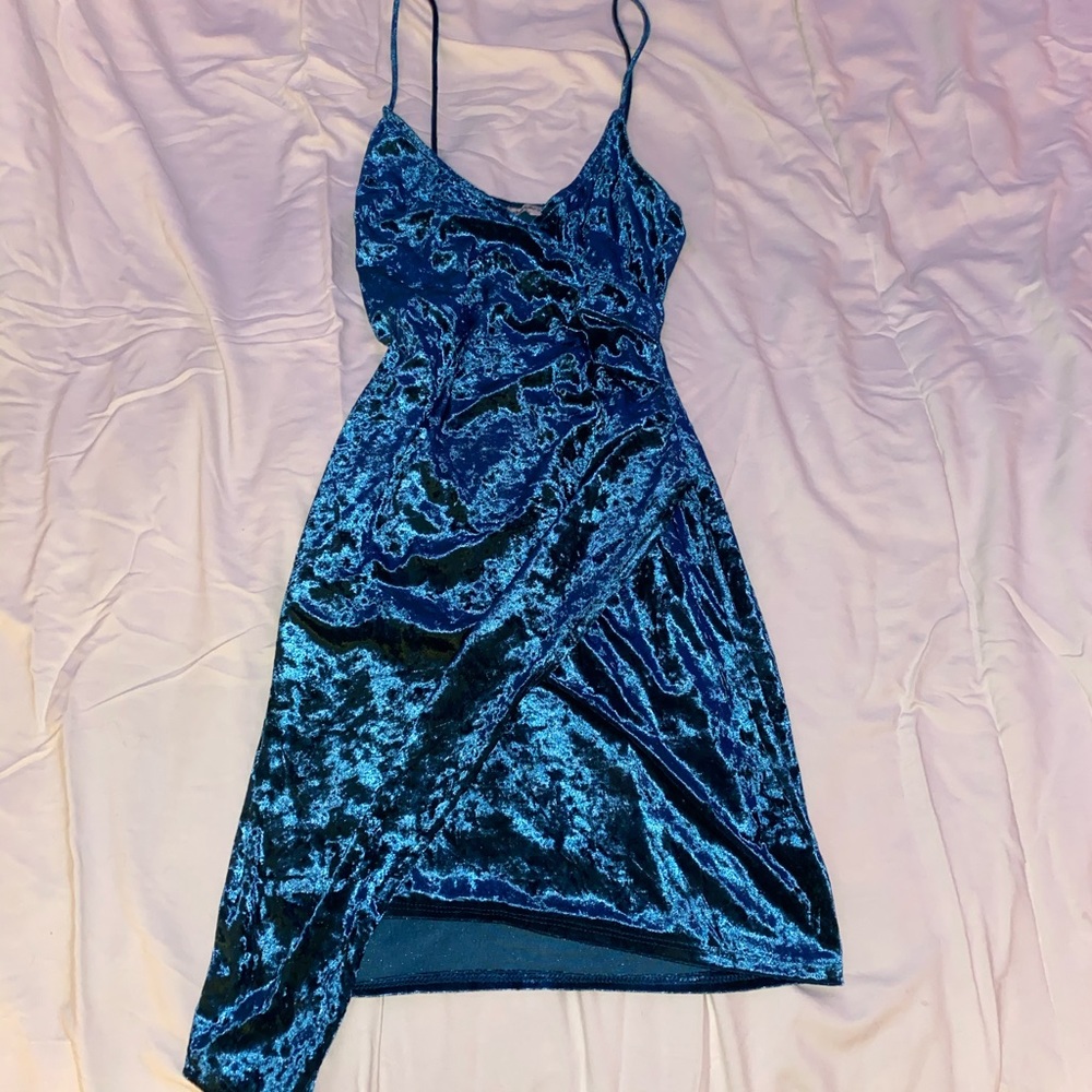 Teal crushed velvet dress